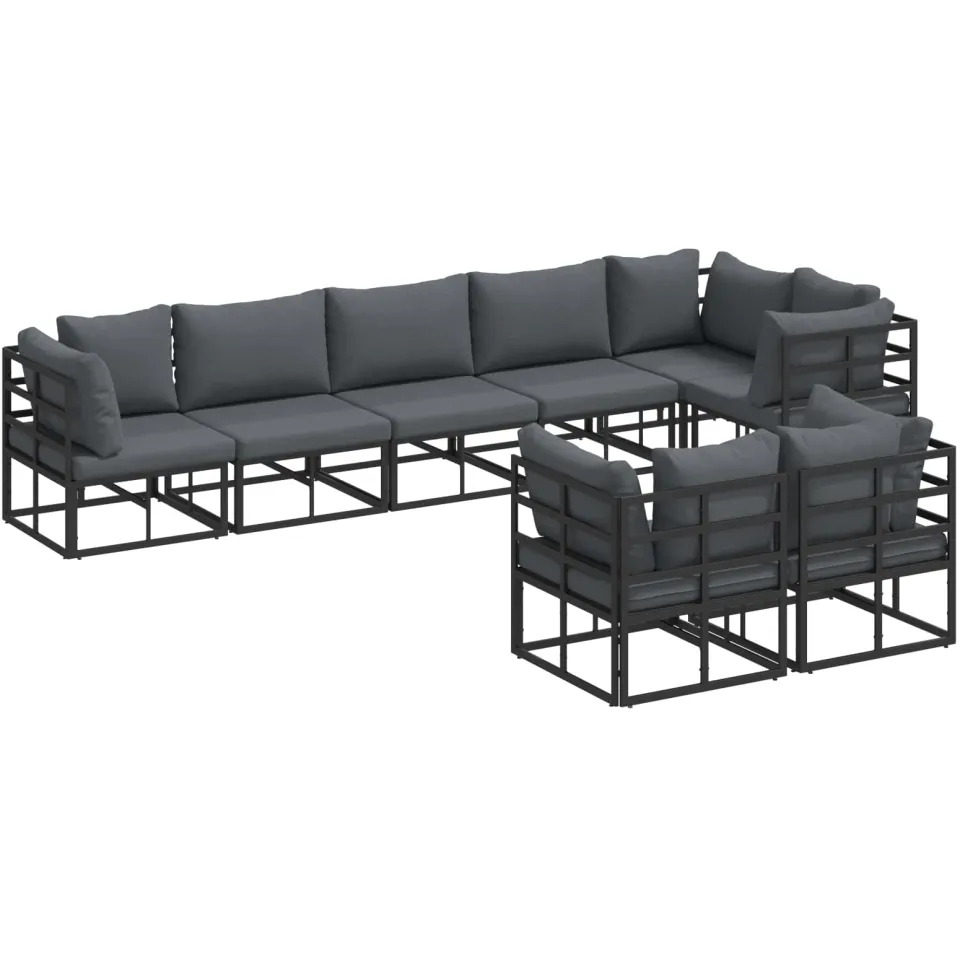 vidaXL Tuinbankenset 8 st Zwart Aluminium