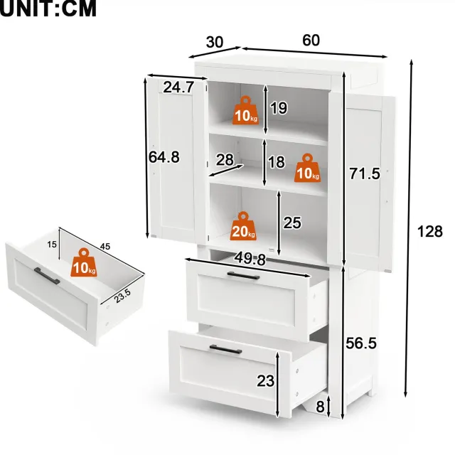 CHICFURN Keukenkast - 2 lades - verstelbare legplanken - staand - wit