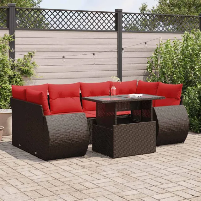 vidaXL 7-delige Loungeset met kussens poly rattan acacia bruin, foto 2