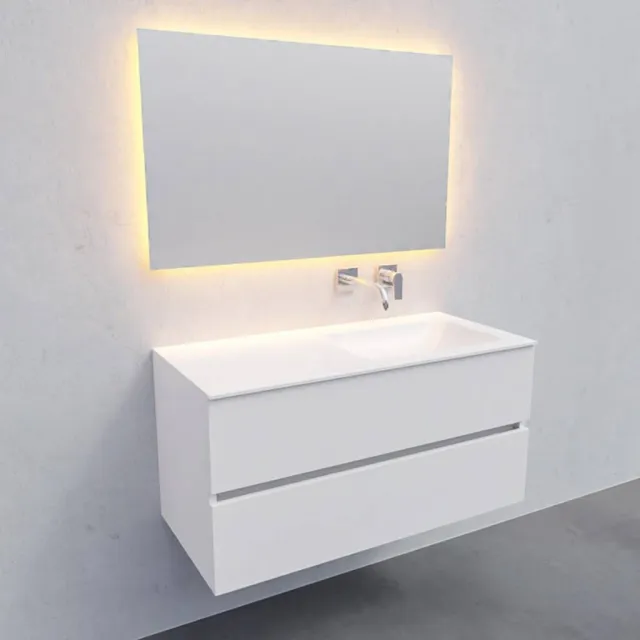 Badkamermeubel Solid Surface AQS Oslo 100x46 cm Rechts Mat Wit Boss & Wessing