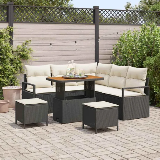 vidaXL Tuinbankenset 8 st Zwart poly rattan, foto 2