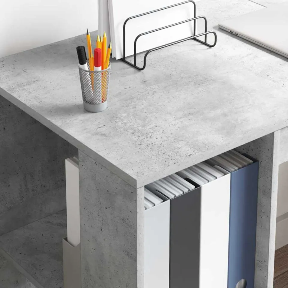 vidaXL Bureau Beton Grijs 130 x 50,5 x 75 cm Bewerkt hout, foto 4