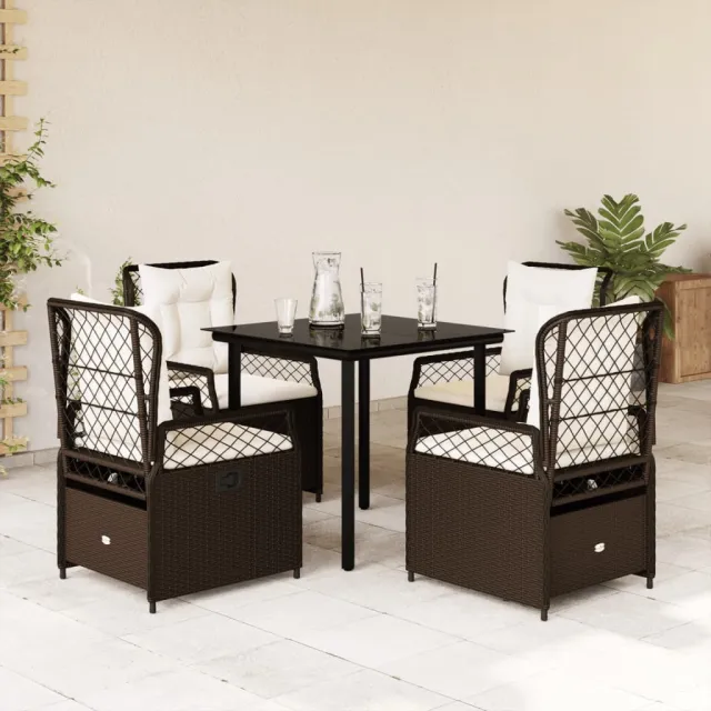 vidaXL 5-delige Tuinset met kussens poly rattan bruin