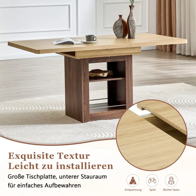 HAUSS SPOLE Eettafel - Uitschuifbaar Met Open Opbergrekken - Voor Kleine Eetkamer En 4 Tot 8 Personen - MDF - 130-160x80 Cm Natuurlijk Hout, Walnoot