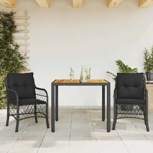 vidaXL 3-delige Bistroset met kussens poly rattan zwart, foto 2