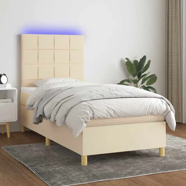 vidaXL Boxspring met matras en LED stof crèmekleurig 80x200 cm