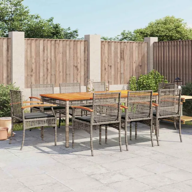 vidaXL 9-delige Tuinset met kussens poly rattan grijs, foto 2