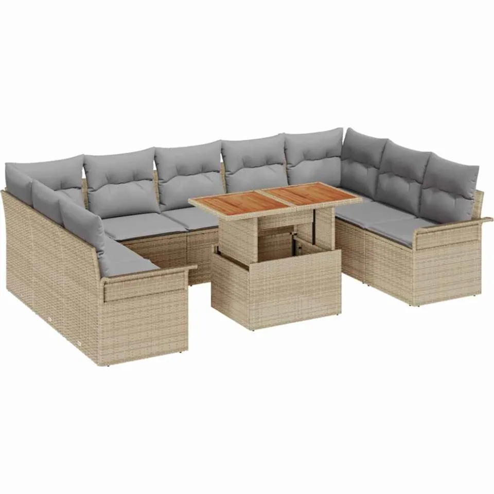 vidaXL Tuin Sofa Set 10 st Beige Poly riet