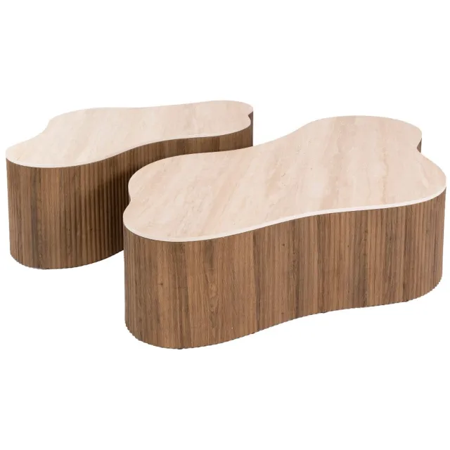 Fraaai Santana salontafel set van 2 groot - 3D keramiek travertin Beige