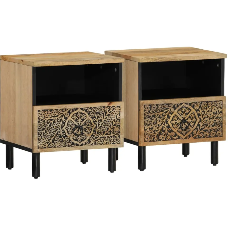 vidaXL Nachtkastjes 2 st 40x33x46 cm massief mangohout bruin