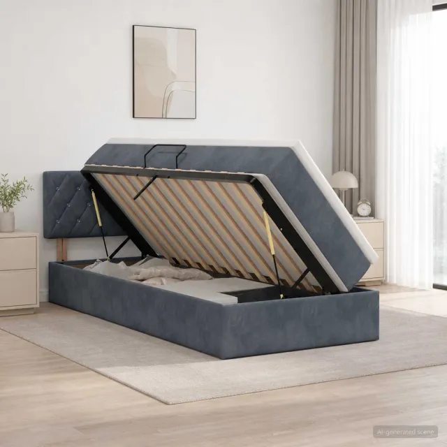 vidaXL Opslag bed met hoofdeinde Donkergrijs 90 x 190 cm Fluweel