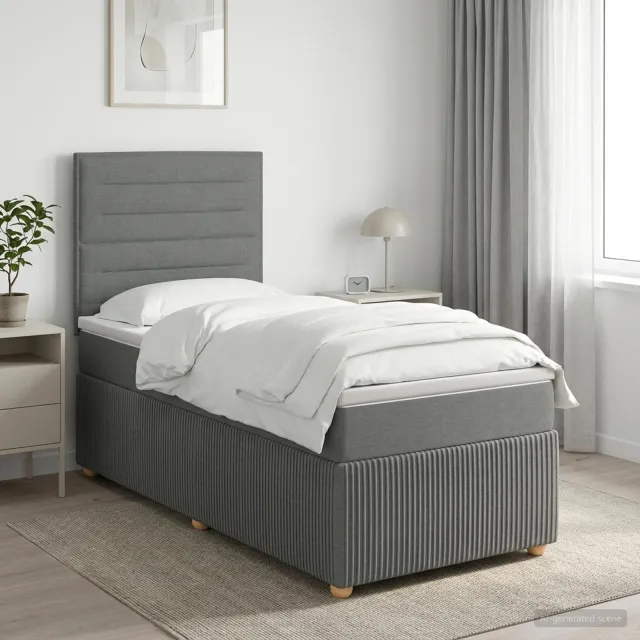 vidaXL LED Boxspring Bed met Matras Donkergrijs 90 x 200 cm Stof