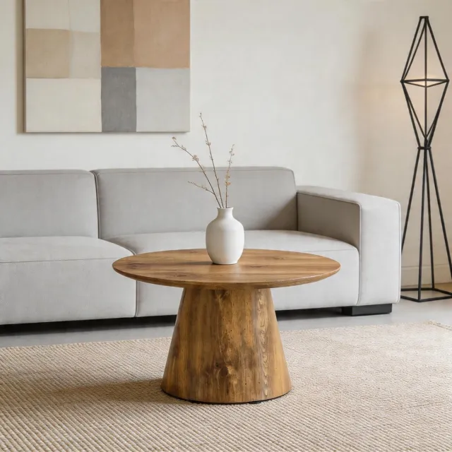 KOMHTOM Ronde salontafel in natuurlijke houtlook - 60 cm diameter, 35 cm hoogte - MDF met houtdecorfolie - Bijzettafel voor woonkamer en balkon