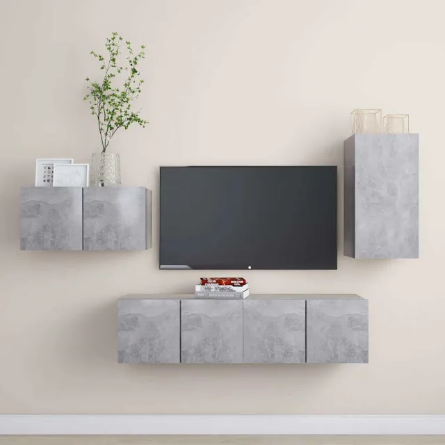 vidaXL 4-delige Tv-meubelset bewerkt hout betongrijs grijs, foto 2