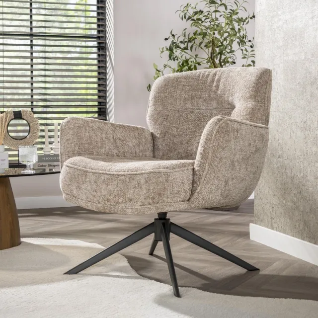 Dimehouse Savona draaibare fauteuil Hoven Rich Stof Zand - Chenille - Scandinavisch & Basic Zandkleur