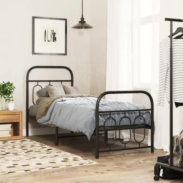 vidaXL Bedframe met hoofd- en voeteneinde metaal zwart 75x190 cm