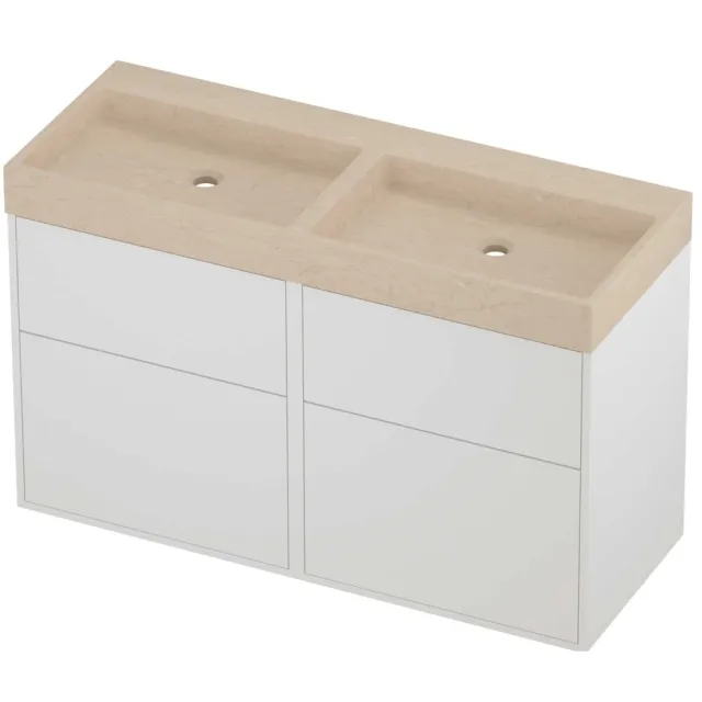 Proline Evoli Badmeubelset Hardsteen Loft Zonder Gat 120x46x75 cm Sand Stone Mat White Mat Wit