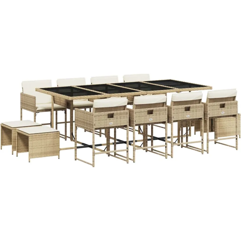 vidaXL 13-delige Tuinset met kussens poly rattan beige, foto 3