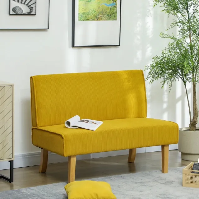 Sweiko 2 zits Bank - Corduroy-stof - Dikke vulling - Houten poten - Geel
