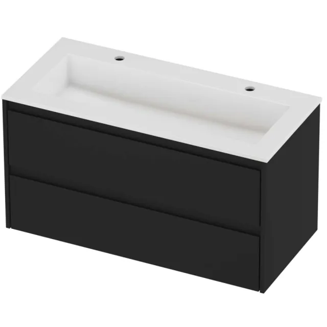 Proline Aristo Badmeubelset Polystone Elegant 2 Gaten 100x46x54 cm Glans Wit Mat Zwart