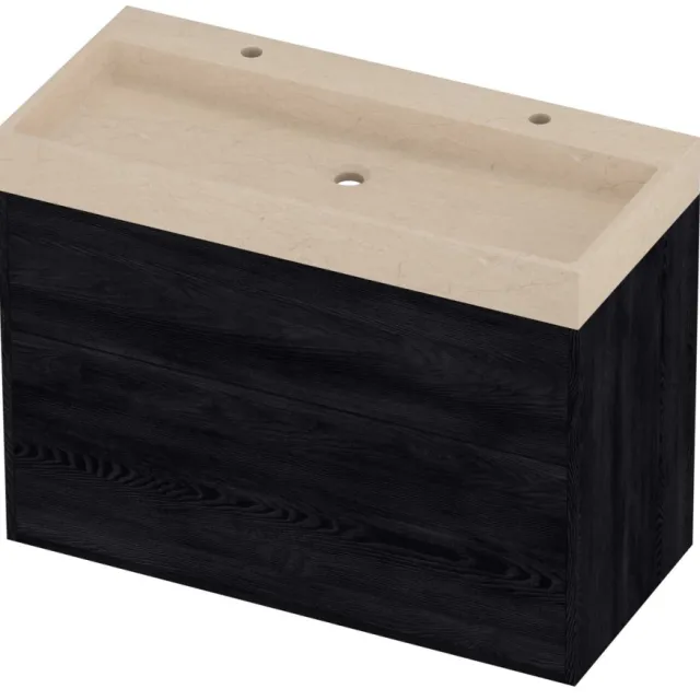 Proline Evoli Badmeubelset Hardsteen Loft 2 Kraangaten 100x46x75 cm Sand Stone Black Oak Eiken