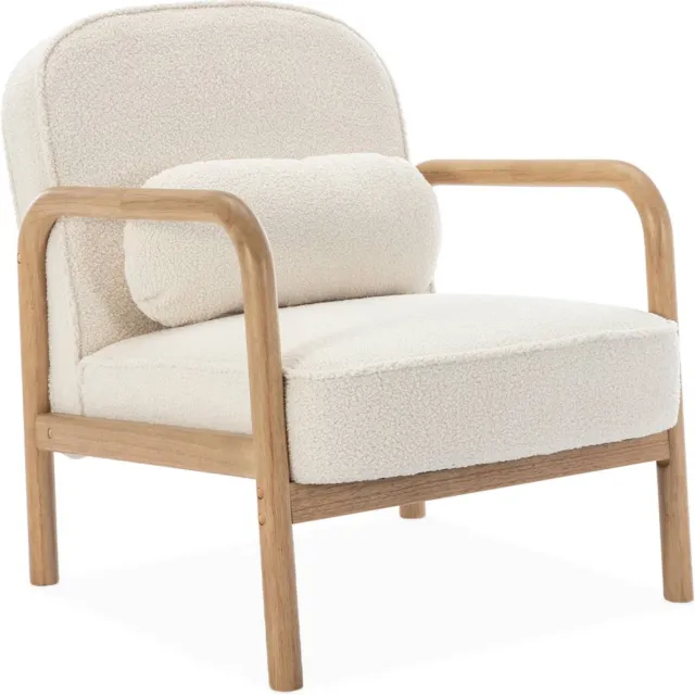 sweeek Scandinavische fauteuil met naturelkleurig hout en bouclé - amélie Crème