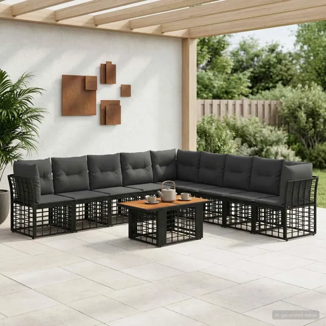 vidaXL Tuinbankenset 10 st Zwart en Donkergrijs 100 x 55 x 73 cm