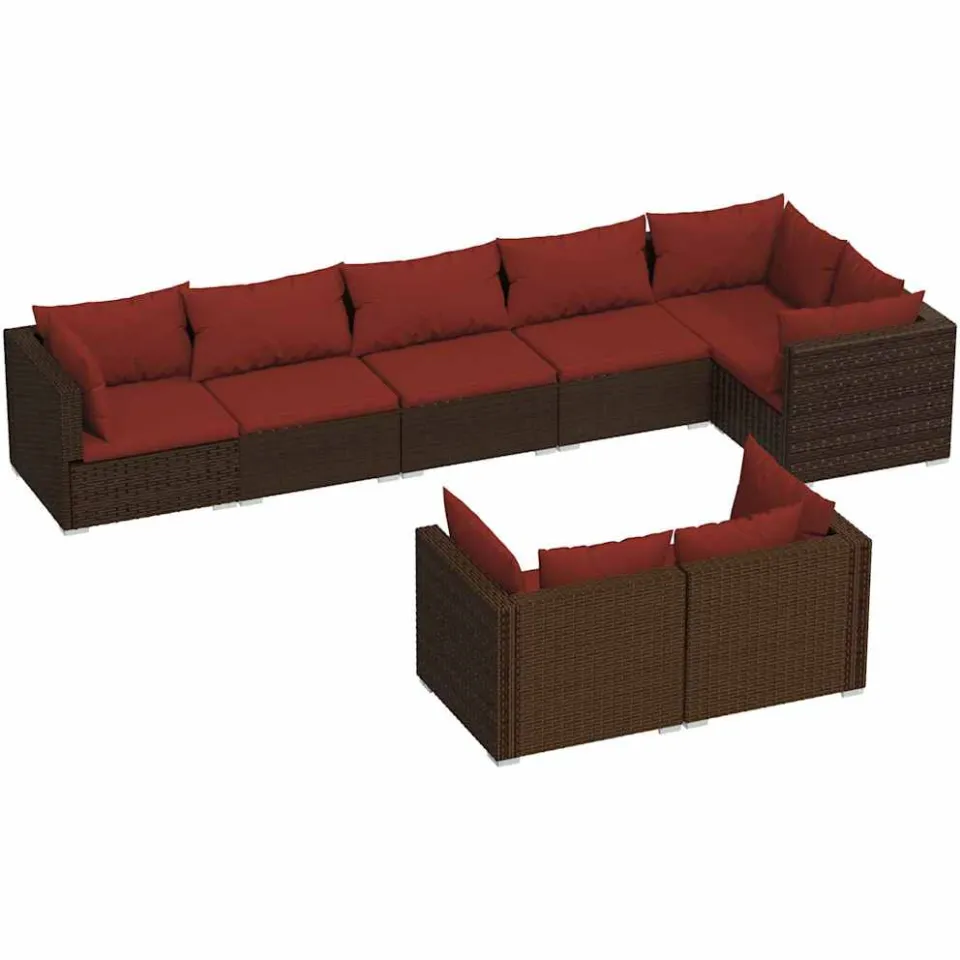 vidaXL 8-delige Loungeset met kussens poly rattan bruin, foto 4