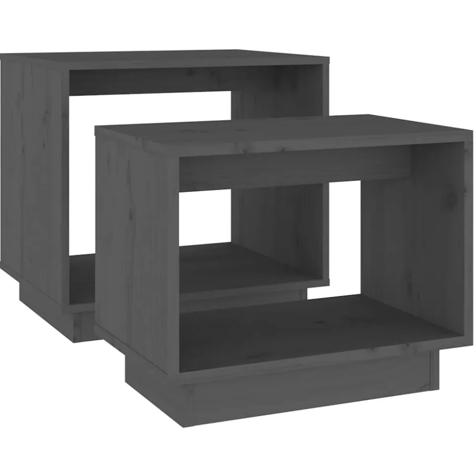 vidaXL 2-delige Salontafelset massief grenenhout grijs, foto 4