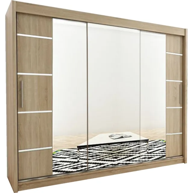 AJE Meubles B.V. InspireMe - Kledingkast met 3 schuifdeuren, Modern-stijl, Kledingkast met planken (BxHxD): 250x200x62 - VENTILA IV 250 Sonoma Eik mat 4 lades