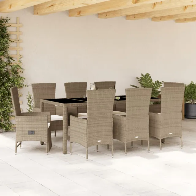 vidaXL 9-delige Tuinset met kussens poly rattan beige, foto 2