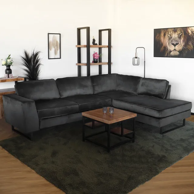 Lizzely Garden & Living Hoekbank design Puckerto 290cm bank velvet antraciet hoek loungebank rechts bankstel hoeksalon zetel Antraciet; Velvet; Rechts