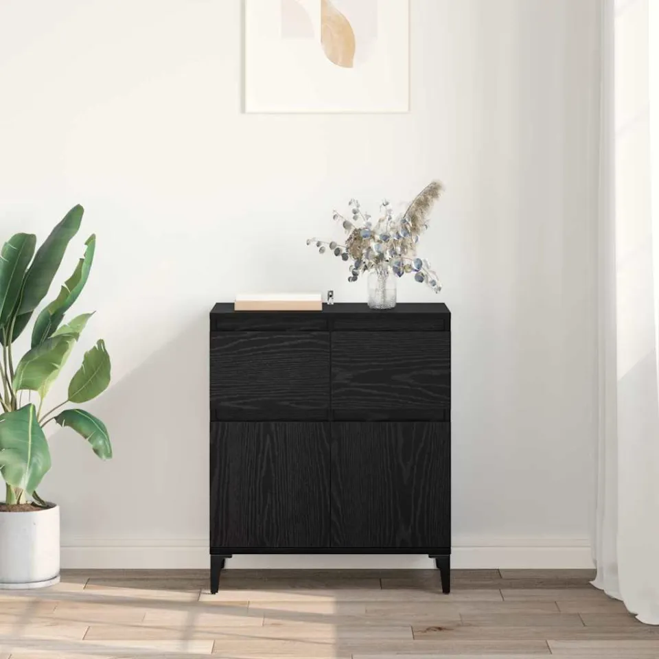 vidaXL Dressoir Zwart Eiken 60 x 35 x 70 cm Gemonteerd hout en ijzer, foto 3