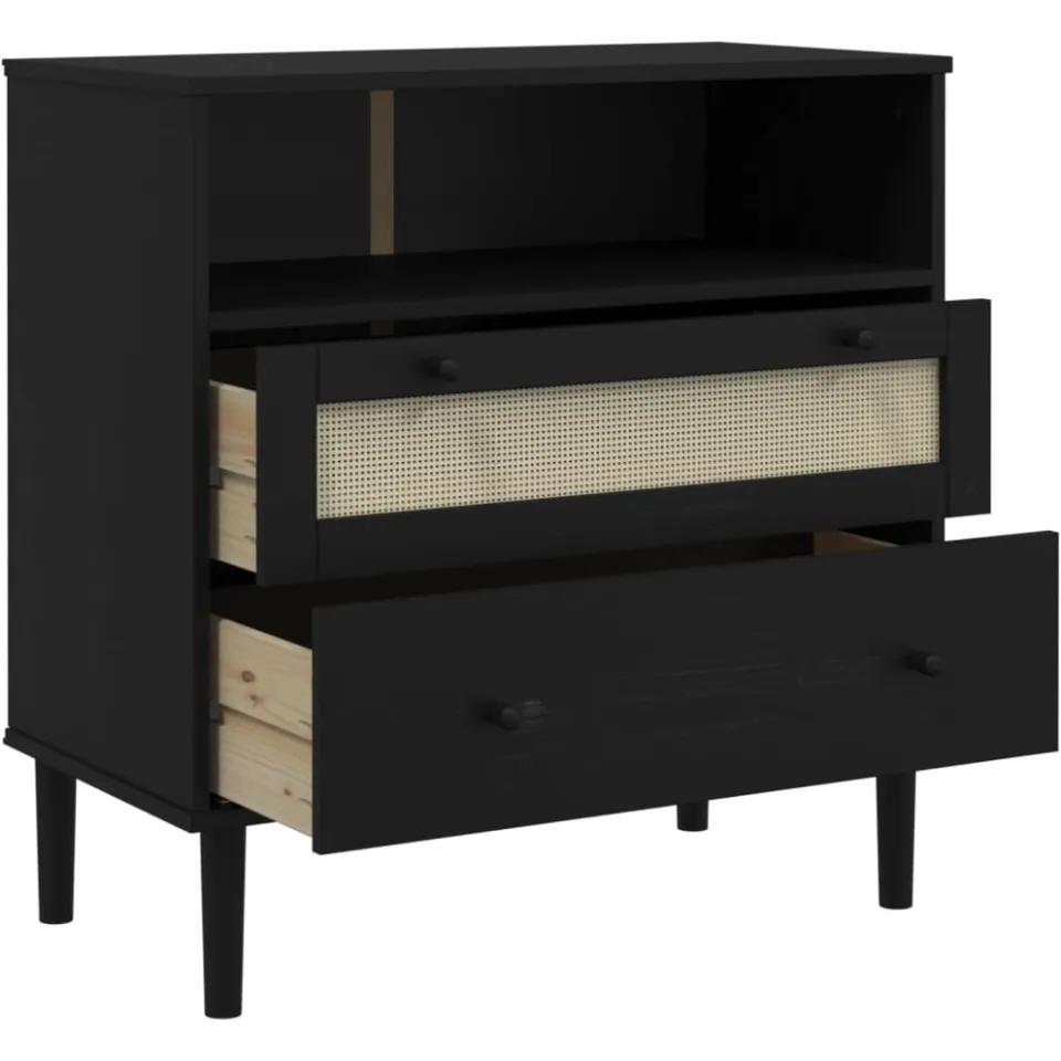 vidaXL Dressoir SENJA rattan-look 80x40x80 cm massief grenenhout zwart, foto 4