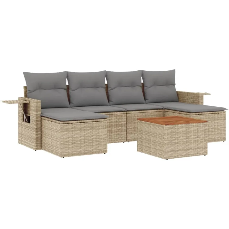 vidaXL 7-delige Loungeset met kussens poly rattan gemengd beige, foto 3