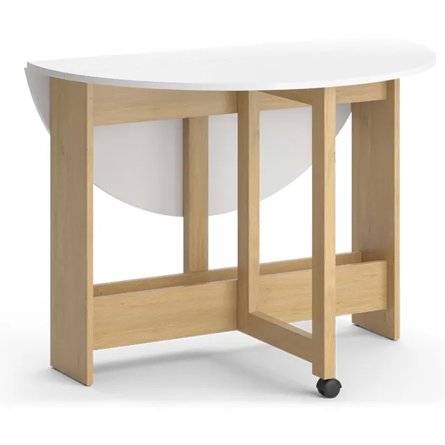 Vicco Eettafel Rondo, Goudkleurig Eiken/Wit, 20-100 x 100 cm Uitklapbaar
