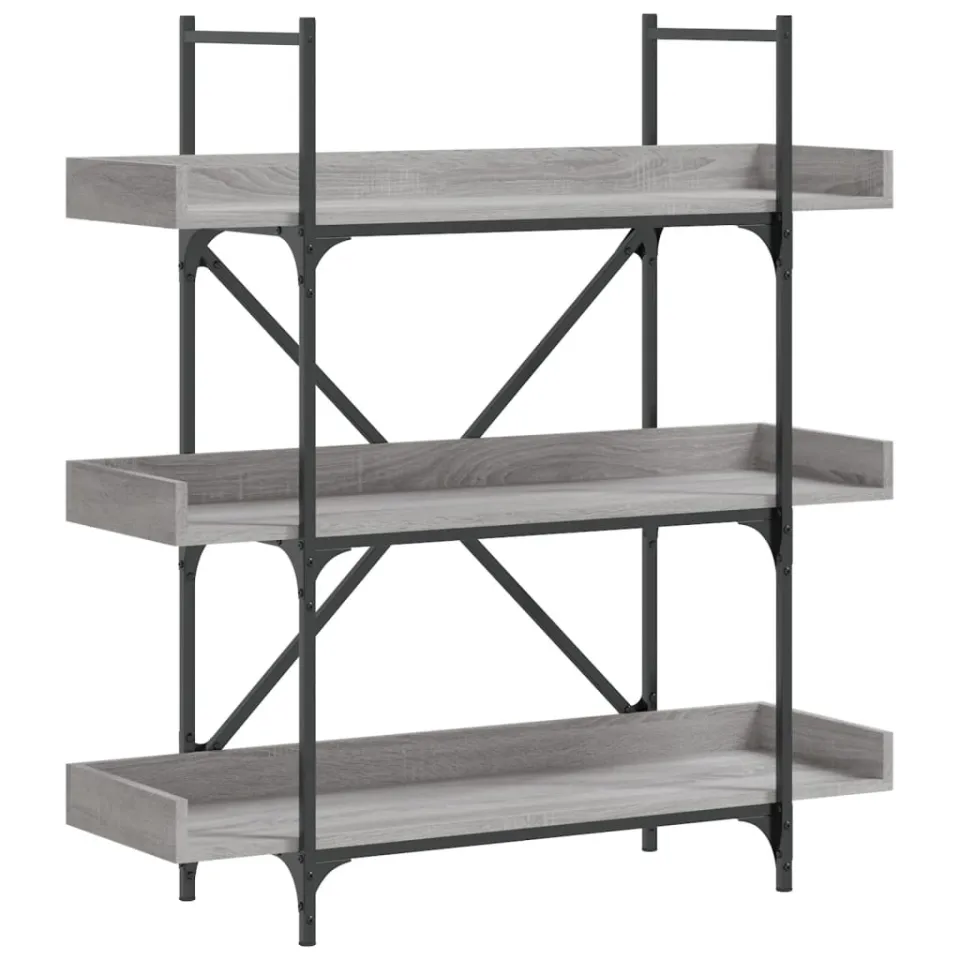 vidaXL Boekenkast 3-laags 100x33x108,5 cm bewerkt hout grijs sonoma, foto 3