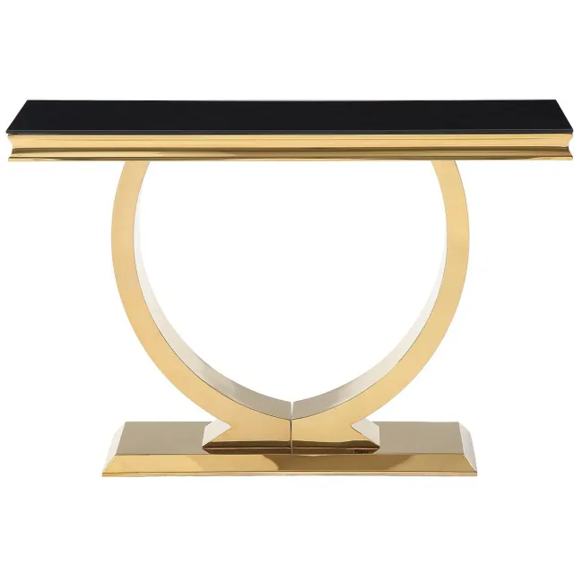 Vente-unique Consoletafel van gehard glas en roestvrij staal - Goudkleurig en zwart - ROWAN