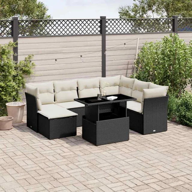 vidaXL 8-delige Loungeset met kussens poly rattan zwart, foto 2