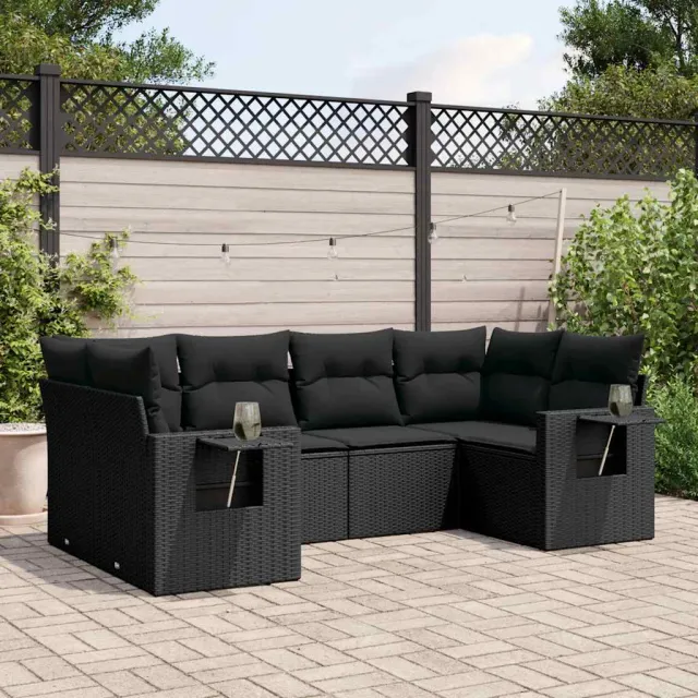 vidaXL 6-delige Loungeset met kussens poly rattan zwart, foto 2