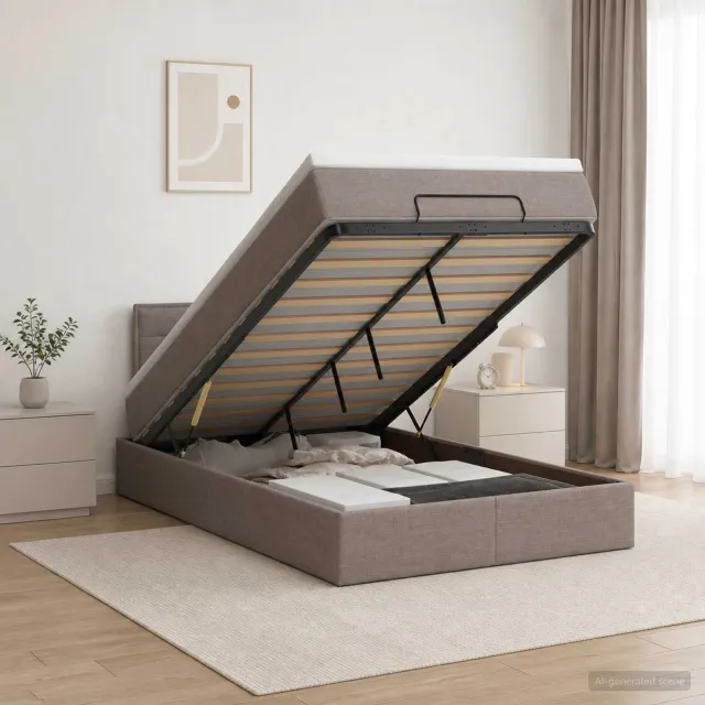 vidaXL Ottoman bed met matras met hoofdeinde Taupe 120 x 190 cm Stof