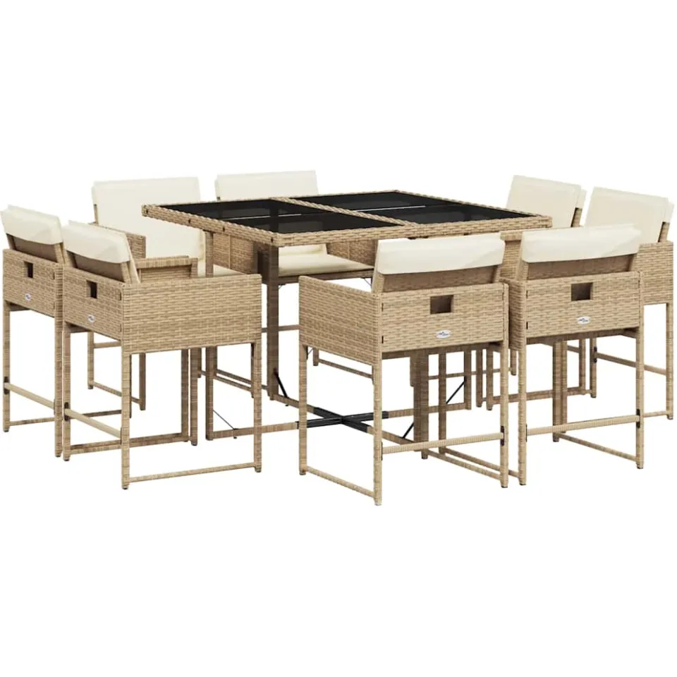 vidaXL 9-delige Tuinset met kussens poly rattan beige