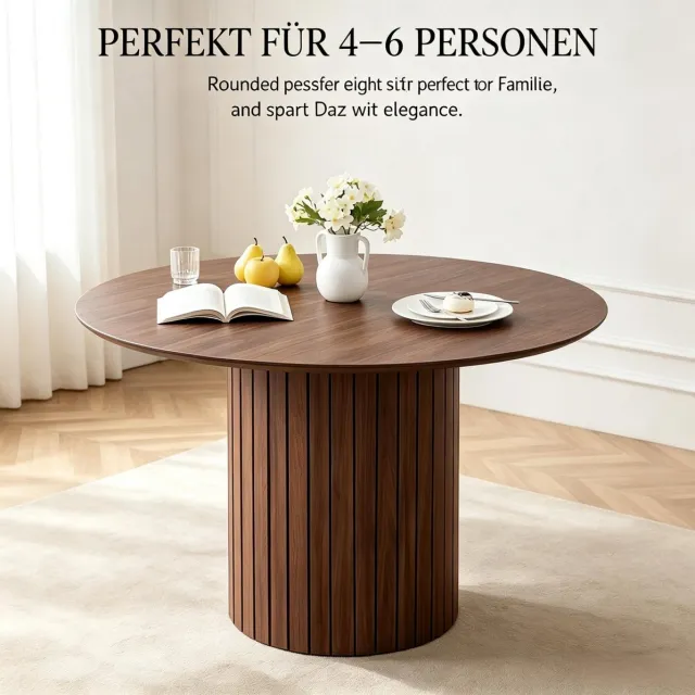 REDOM Tafel - Ronde eettafel - Cilindrische basis - Moderne stijl - Keuken, eetkamer en woonkamer - Hout - Donkerbruin - 120 x 120 x 76 cm
