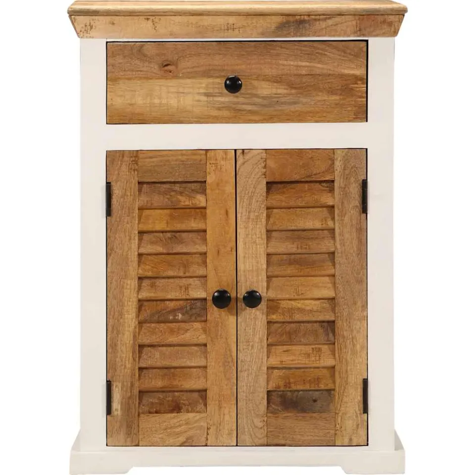 vidaXL Dressoir 55x30x73 cm massief ruw mangohout wit en bruin, foto 2
