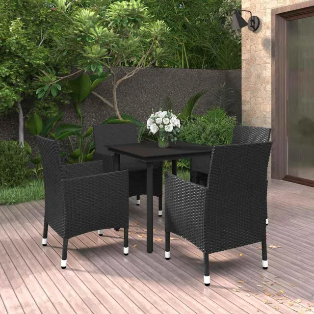 vidaXL 5-delige Tuinset met kussens poly rattan en glas zwart, foto 2