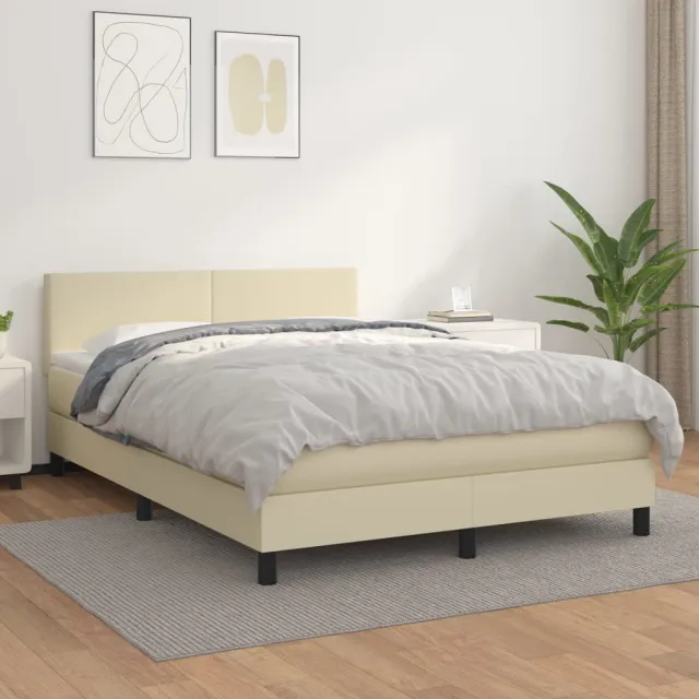 vidaXL Boxspring met matras kunstleer crèmekleurig 140x200 cm