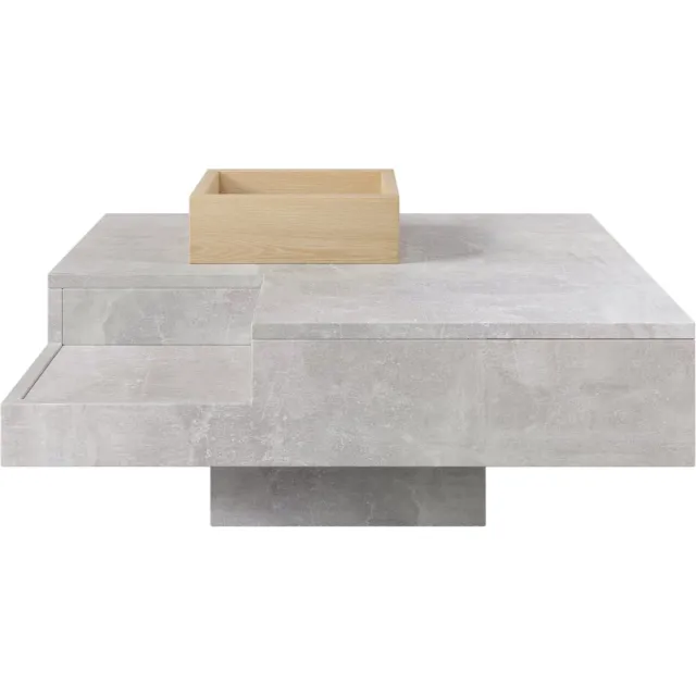 Merax Salontafel met Uitneembare Opbergbox - Tafel 72x72x30 cm - Betongrijs en Houtkleur Grey