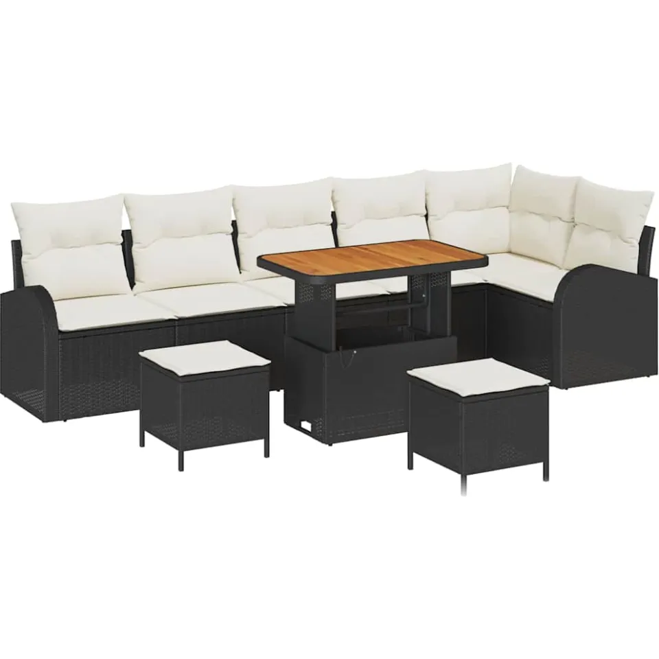 vidaXL Tuinbankenset 9 st Zwart poly rattan, foto 3