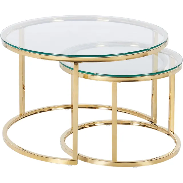 Beliani GRANGE - Salontafel set - Goud - Gehard glas