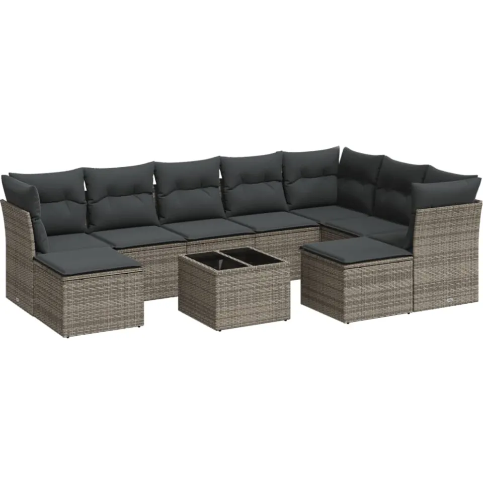 vidaXL 10-delige Loungeset met kussens poly rattan grijs, foto 3